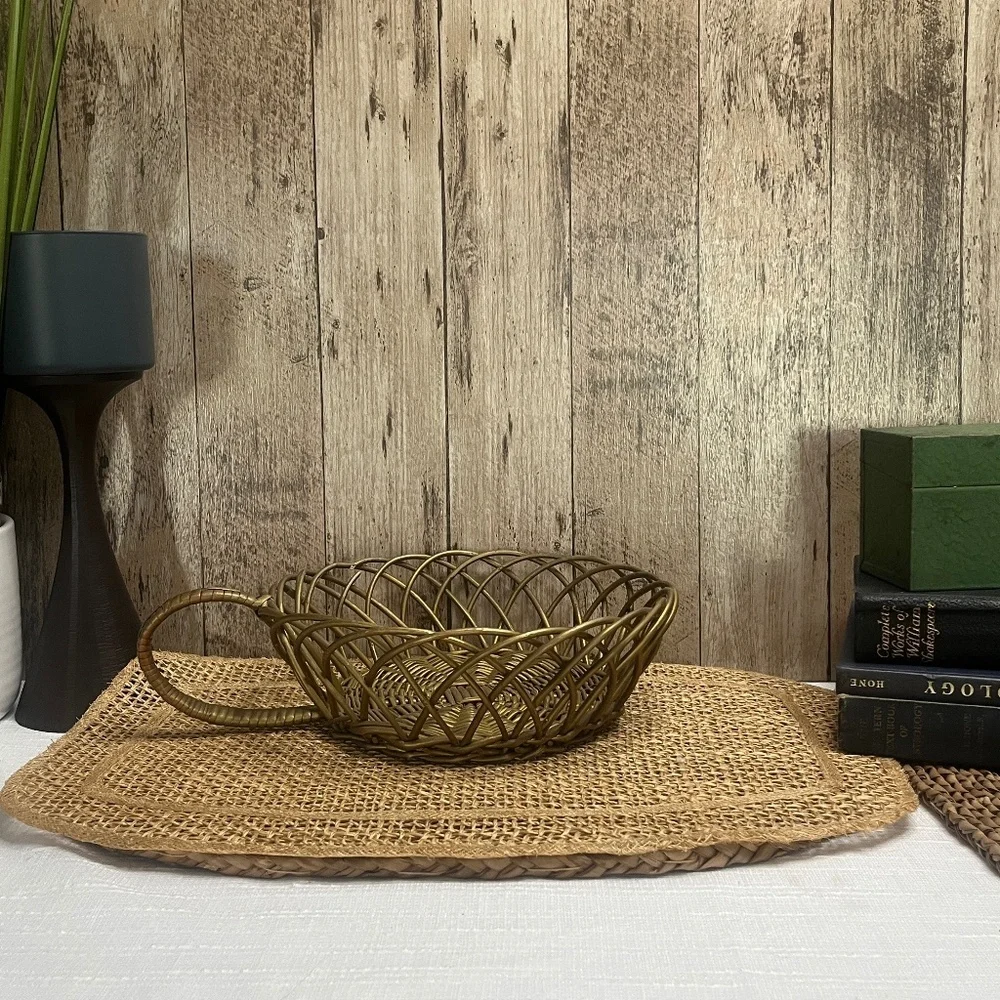 Vintage Gold Metal Wicker Basket Decorative Centerpiece Bowl